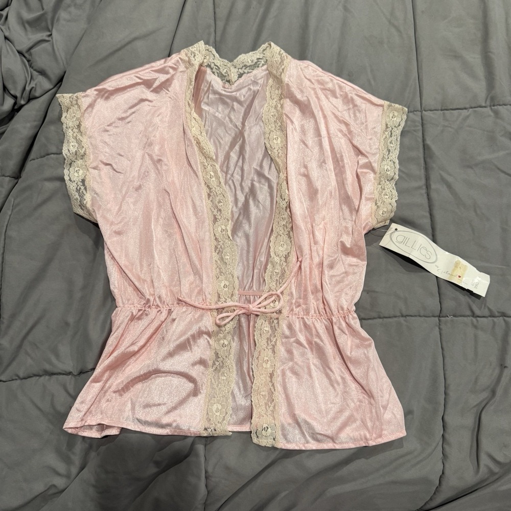 Gillies Lingerie Top Women S Pink Lace Trim Ruffle Babydoll Vintage Feminine Tie